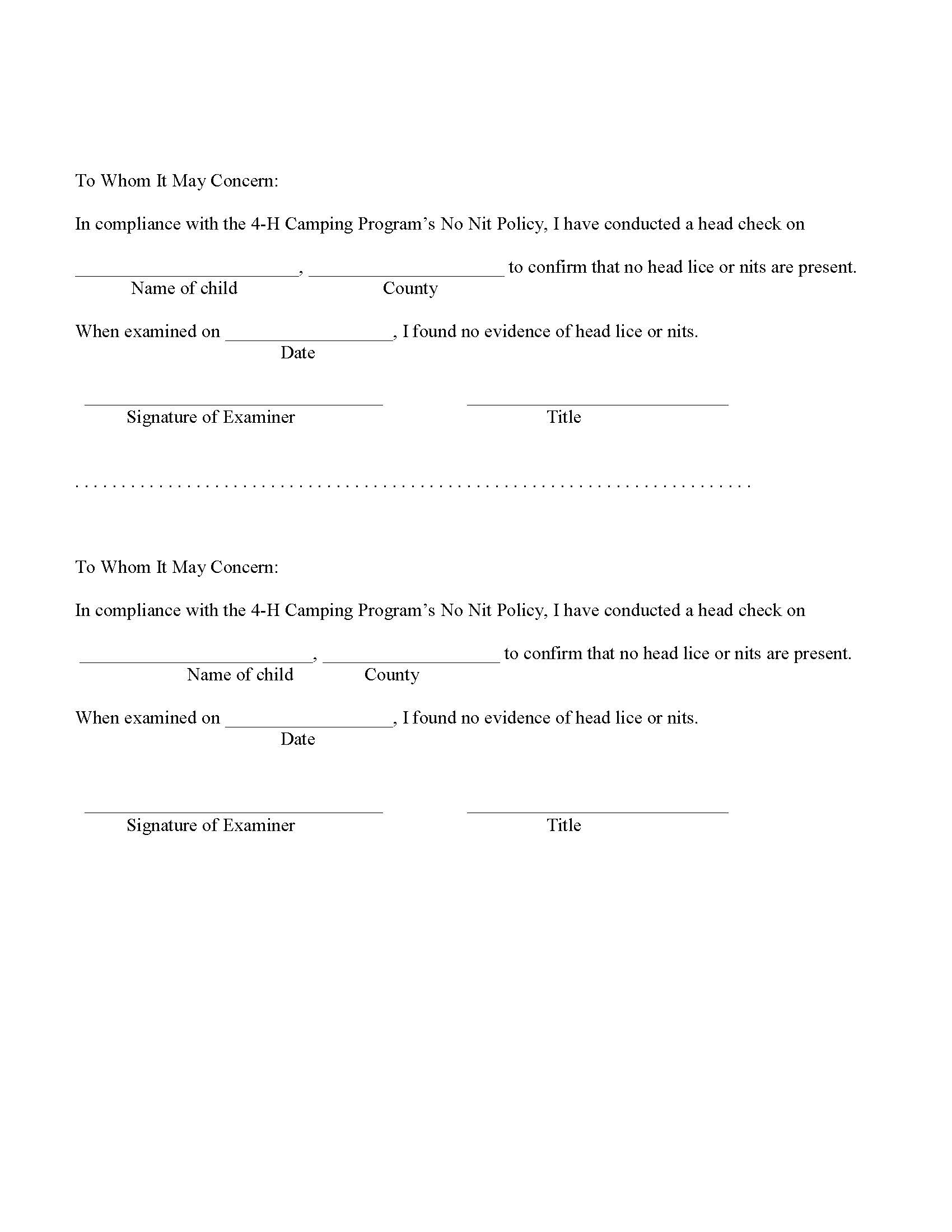 head lice policy/form